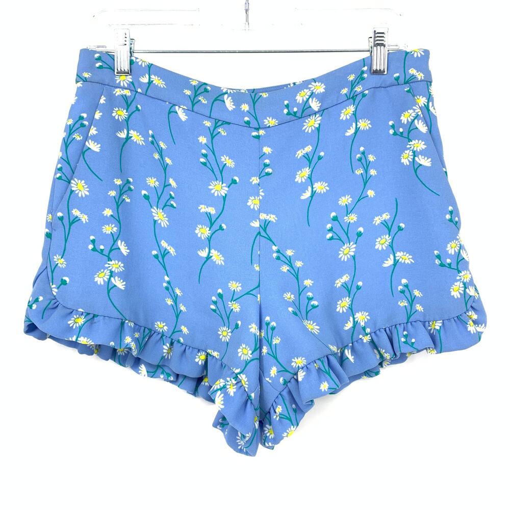 Draper James Ruffle Hem Side Zip Shorts Womens Size 6 Blue White Floral Print